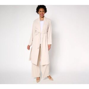 Dennis Basso Regular Soft Wash Woven Topper with Self Belt Pearl Beige, MP  #25M